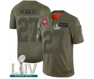 Men's San Francisco 49ers #27 Jason Verrett Limited Olive 2019 Salute to Service Super Bowl LIV Bound Football Jersey