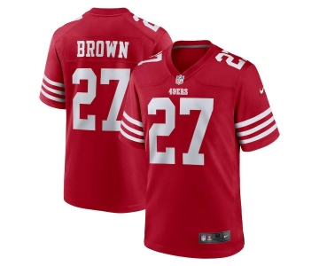 Men's San Francisco 49ers #27 Ji'Ayir Brown Red Game Football Stitched Jersey