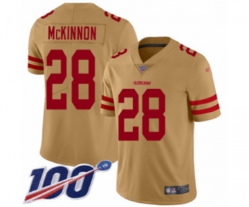 Men's San Francisco 49ers #28 Jerick McKinnon Limited Gold Inverted Legend 100th Season Football Jersey