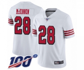 Men's San Francisco 49ers #28 Jerick McKinnon Limited White Rush Vapor Untouchable 100th Season Football Jersey