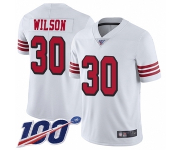 Men's San Francisco 49ers #30 Jeff Wilson Limited White Rush Vapor Untouchable 100th Season Football Jersey