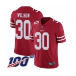 Men's San Francisco 49ers #30 Jeff Wilson Red Team Color Vapor Untouchable Limited Player 100th Season Football Jersey