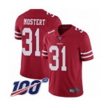 Men's San Francisco 49ers #31 Raheem Mostert Red Team Color Vapor Untouchable Limited Player 100th Season Football Jersey