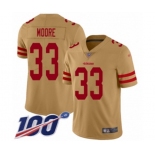 Men's San Francisco 49ers #33 Tarvarius Moore Limited Gold Inverted Legend 100th Season Football Jersey