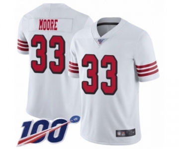 Men's San Francisco 49ers #33 Tarvarius Moore Limited White Rush Vapor Untouchable 100th Season Football Jersey