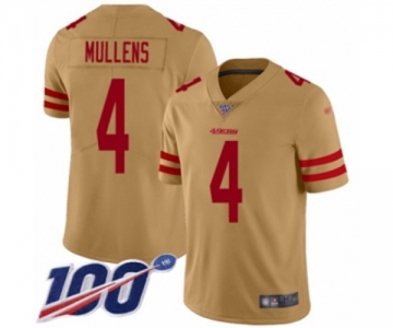 Men's San Francisco 49ers #4 Nick Mullens Limited Gold Inverted Legend 100th Season Football Jersey