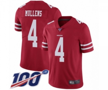 Men's San Francisco 49ers #4 Nick Mullens Red Team Color Vapor Untouchable Limited Player 100th Season Football Jersey