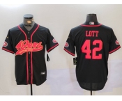 Men's San Francisco 49ers #42 Ronnie Lott Black With Patch Cool Base Stitched Baseball Jersey