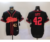 Men's San Francisco 49ers #42 Ronnie Lott Black With Patch Cool Base Stitched Baseball Jerseys