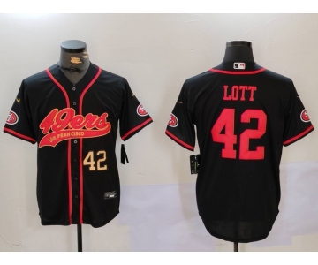 Men's San Francisco 49ers #42 Ronnie Lott Black With Patch Cool Base Stitched Baseball Jerseys