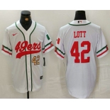 Men's San Francisco 49ers #42 Ronnie Lott Number White Mexico Cool Base Stitched Baseball Jersey