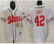 Men's San Francisco 49ers #42 Ronnie Lott Number White Mexico Cool Base Stitched Baseball Jersey