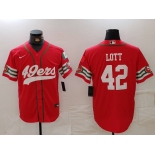 Men's San Francisco 49ers #42 Ronnie Lott Red Mexico Cool Base Stitched Baseball Jersey