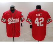 Men's San Francisco 49ers #42 Ronnie Lott Red Mexico Cool Base Stitched Baseball Jersey