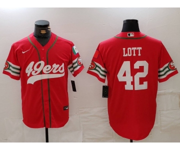 Men's San Francisco 49ers #42 Ronnie Lott Red Mexico Cool Base Stitched Baseball Jersey