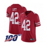 Men's San Francisco 49ers #42 Ronnie Lott Red Team Color Vapor Untouchable Limited Player 100th Season Football Jersey