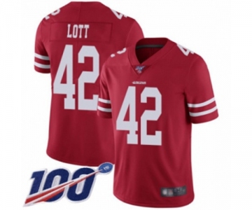 Men's San Francisco 49ers #42 Ronnie Lott Red Team Color Vapor Untouchable Limited Player 100th Season Football Jersey