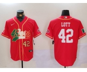 Men's San Francisco 49ers #42 Ronnie Lott Red With Patch Cool Base Stitched Baseball Jersey