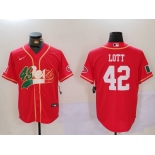 Men's San Francisco 49ers #42 Ronnie Lott Red With Patch Cool Base Stitched Baseball Jerseys