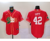 Men's San Francisco 49ers #42 Ronnie Lott Red With Patch Cool Base Stitched Baseball Jerseys