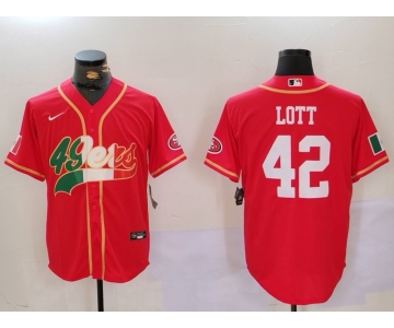 Men's San Francisco 49ers #42 Ronnie Lott Red With Patch Cool Base Stitched Baseball Jerseys