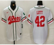 Men's San Francisco 49ers #42 Ronnie Lott White Mexico Cool Base Stitched Baseball Jersey