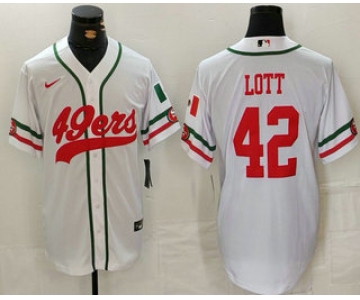 Men's San Francisco 49ers #42 Ronnie Lott White Mexico Cool Base Stitched Baseball Jersey