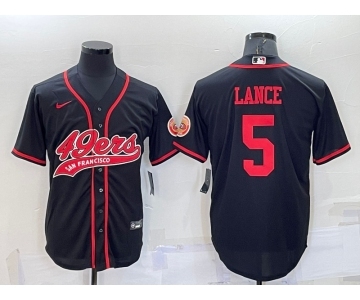 Men's San Francisco 49ers #5 Trey Lance Black Stitched Cool Base Nike Baseball Jersey