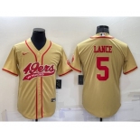 Men's San Francisco 49ers #5 Trey Lance Gold Stitched Cool Base Nike Baseball Jersey