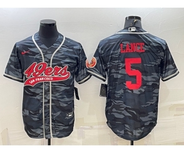 Men's San Francisco 49ers #5 Trey Lance Grey Camo With Patch Cool Base Stitched Baseball Jersey