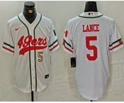 Men's San Francisco 49ers #5 Trey Lance Number White Mexico Cool Base Stitched Baseball Jersey