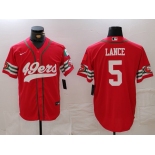 Men's San Francisco 49ers #5 Trey Lance Red Mexico Cool Base Stitched Baseball Jersey