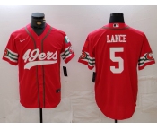 Men's San Francisco 49ers #5 Trey Lance Red Mexico Cool Base Stitched Baseball Jersey