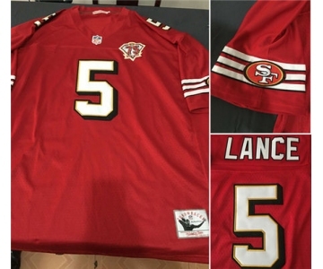 Men's San Francisco 49ers #5 Trey Lance Red Throwback With 75th Anniversary Vapor Untouchable Limited Stitched Jersey