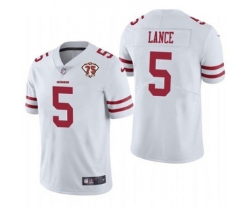 Men's San Francisco 49ers #5 Trey Lance White 2021 75th Anniversary Vapor Untouchable Limited Stitched Football Jersey