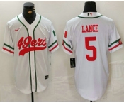 Men's San Francisco 49ers #5 Trey Lance White Mexico Cool Base Stitched Baseball Jersey