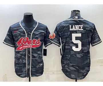 Men's San Francisco 49ers #5 Trey Lance White Name Grey Camo With Patch Cool Base Stitched Baseball Jersey