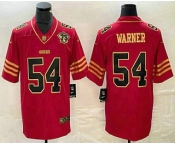 Men's San Francisco 49ers #54 Bobby Wagner Red 75th Patch Golden Edition Stitched Nike Limited Jersey