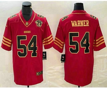 Men's San Francisco 49ers #54 Bobby Wagner Red 75th Patch Golden Edition Stitched Nike Limited Jersey