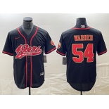 Men's San Francisco 49ers #54 Fred Warner Black Red With Patch Cool Base Stitched Baseball Jersey