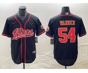 Men's San Francisco 49ers #54 Fred Warner Black Red With Patch Cool Base Stitched Baseball Jersey