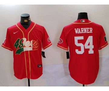 Men's San Francisco 49ers #54 Fred Warner Red With Patch Cool Base Stitched Baseball Jersey