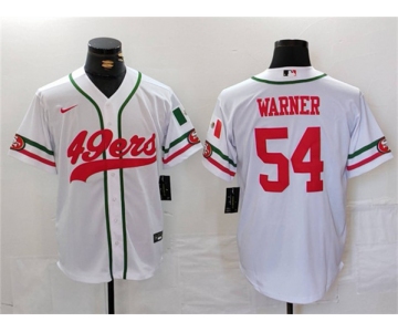 Men's San Francisco 49ers #54 Fred Warner White With Patch Cool Base Stitched Baseball Jersey