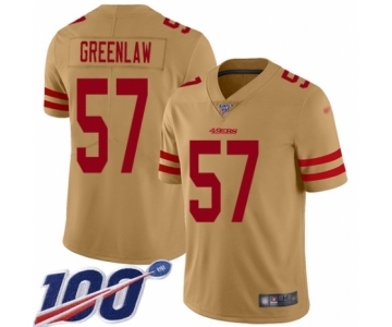 Men's San Francisco 49ers #57 Dre Greenlaw Limited Gold Inverted Legend 100th Season Football Jersey