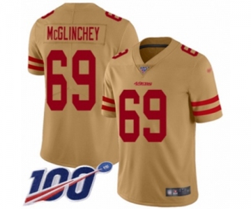 Men's San Francisco 49ers #69 Mike McGlinchey Limited Gold Inverted Legend 100th Season Football Jersey