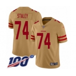 Men's San Francisco 49ers #74 Joe Staley Limited Gold Inverted Legend 100th Season Football Jersey