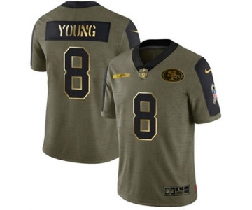 Men's San Francisco 49ers #8 Steve Young 2021 Olive Camo Salute To Service Golden Limited Stitched Football Jersey