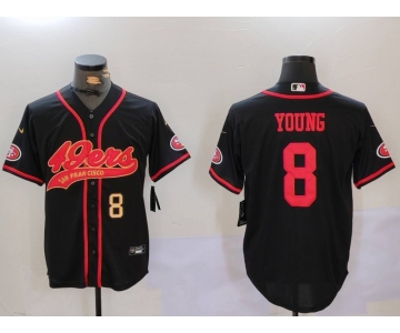 Men's San Francisco 49ers #8 Steve Young Black With Patch Cool Base Stitched Baseball Jersey