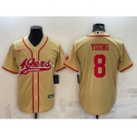 Men's San Francisco 49ers #8 Steve Young Gold With Patch Cool Base Stitched Baseball Jersey