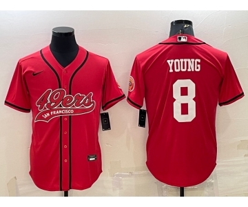 Men's San Francisco 49ers #8 Steve Young Red With Patch Cool Base Stitched Baseball Jersey